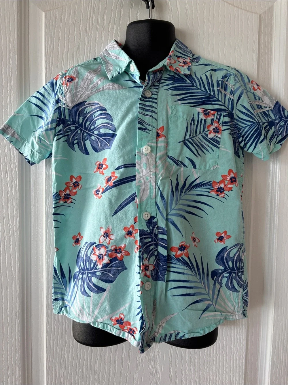 The Children's Place Aqua Tropical Print Short-Sleeve Button-Down Shirt
